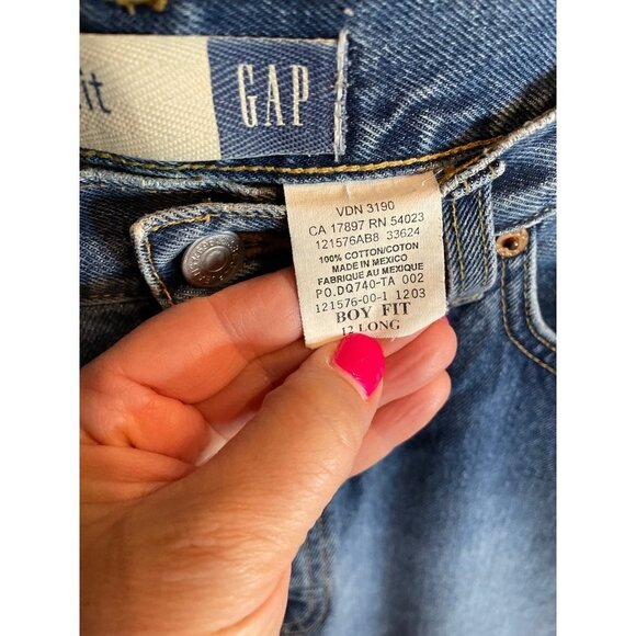 Gap High Rise Boy Fit Medium Wash Button Fly Jeans Sz 12 Long - Picture 5 of 9